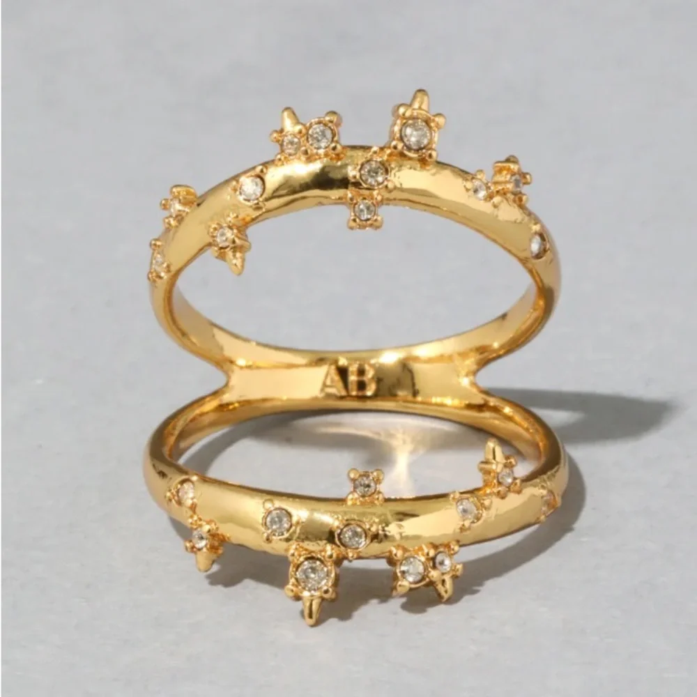 ALEXIS BITTAR NEW Gold Satellite Double Banded Crystal Ring Size 7